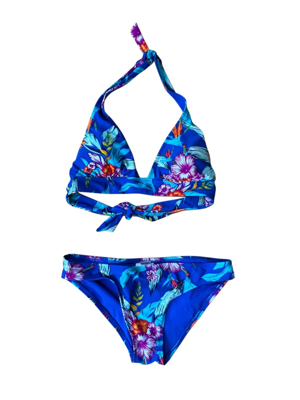 Old Navy Blue Tropical Floral Halter Bikini Set Women’s Medium